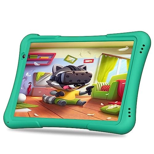 PRITOM 10 inch Kids Tablet Android 14 Tabletas 32GB, Quad-Core, 6000mAh, Large HD IPS Display, WiFi 6, Dual Camera, Bluetooth, Toddler Tablet for Kids Age 3+, Green