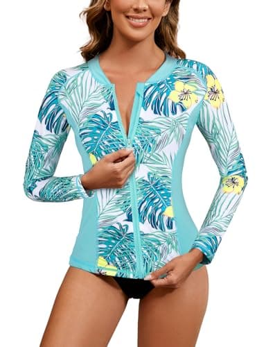 LURANEE Women's Zip Up Rash Guards for Women Long Sleeve Swimsuit UV Sun Protection Swim Shirts