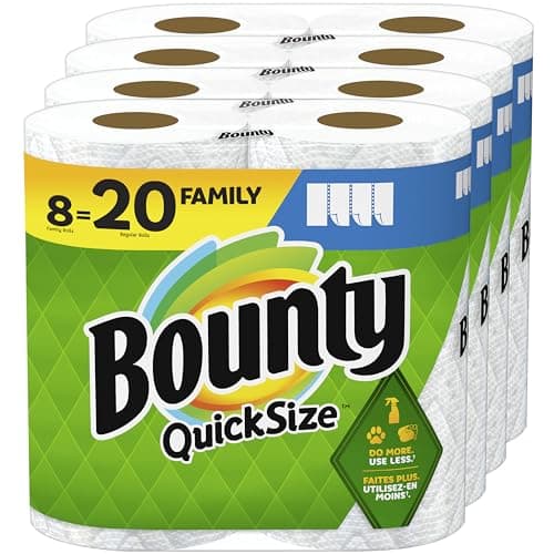 Bounty Quick Size Paper Towels, White, 8 Family Rolls = 20 Regular Rolls