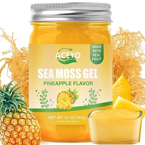 ACEYO (12 OZ Irish Sea Moss Gel Organic Raw Vegan Pineapple Flavor 102 Vitamins and Minerals Wild Harvested Non-GMO Immune Defense Booster Thyroid Digestive Support