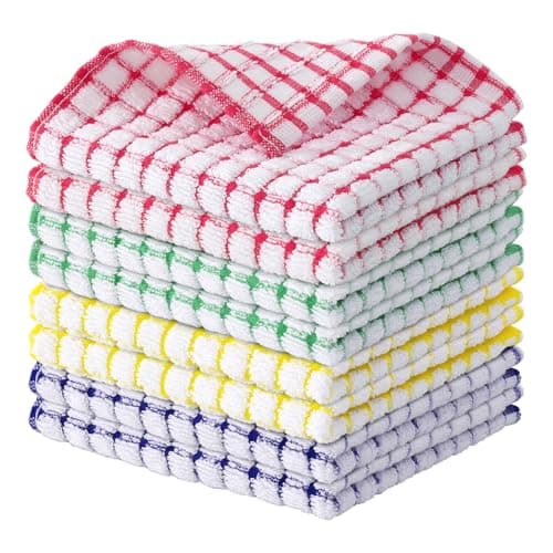 Kitinjoy Cotton 8 Pack Terry Kitchen Dish Cloths, 12 x 12 Inches Super Soft and Absorbent Dish Rags, Quick Drying Dish Towels for Washing Dishes, Mixed Color