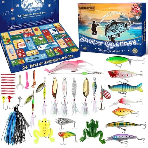 santreetrade Fishing Advent Calendar 2025 for Adult Teen Boy Men - 24 Days Christmas Countdown Fishing Lure Tackle Kit for Bass Trout - Christmas Gift for Dad Husband Boyfriend Him Surprise