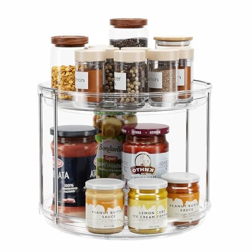 LAMU 2 Tier Lazy Susan Turntable Organizer 9.25'' Rotating Spice Rack Organization for Cabinet, Kitchen, Pantry, Countertop, Bathroom, Vanity, Medicine Cabinet Organizer, Clear