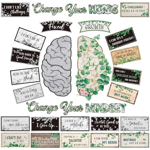 Tenare Mindset Posters Bulletin Board Set Motivational Change Your Mindset Posters Positive Sayings Inspirational Classroom Decoration for Teacher Students School(Vintage)