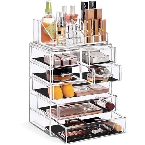 Sorbus Acrylic Makeup Organizer Set, 7-Drawer Vanity & Countertop Cosmetic Storage with Small & Wide Compartments, CLear Makeup Storage for Brushes, Jewelry – Holiday Gift for Women & Teens