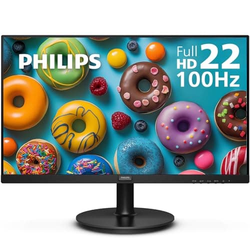 Philips 22 inch Class Thin Full HD (1920 x 1080) Monitor, 100Hz Refresh Rate, VESA, HDMI x1, VGA x1, LowBlue Mode, Adaptive Sync, 4 Year Advance Replacement Warranty, 221V8LB