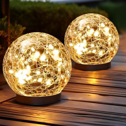 JKIMK Solar Globe Lights Outdoor Waterproof-Solar Balls Garden-Cracked Glass Ball Solar Lights Outdoor-Solar Orbs Outside-Outdoor Decorations Patio & Yard Lawn Backyard Decor (GUO-XBQ-5-5-5)