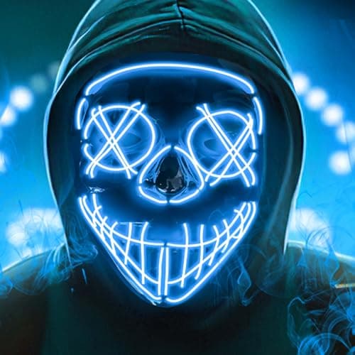 CARZEXSUC Halloween LED Mask, Light Up Purge Mask Costume, Scary Glow Mask with 3 Lighting Modes Cosplay Party Halloween Costumes for Kids Boys Men Women Gifts Blue