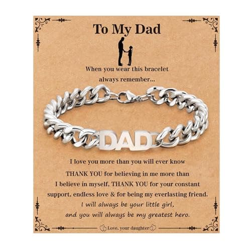 ESPVO To My Dad Bracelet from Daughter Best Ever Jewelry Fathers Gifts Men Stainless Steel Cuban Link Chain Birthday Silver