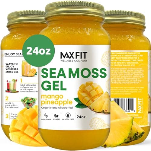 MAX FIT Sea Moss Gel Organic Raw (12 Flavors) 24oz Wildсrafted Gold Sea Moss Gel from Saint Lucia | 92 Vitamins and Minerals | Pure Raw+Non-GMO | Vegan Superfood