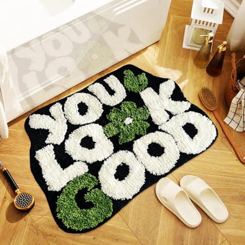 TWWDE AUG You Look Good Bath Rug, Fun Bathroom Rug,Black Bathroom Rugs Cool Rugs for Bedroom Non Slip Microfiber Plush Cool Mat for Bedroom Washable Absorbent for Bathtub 21"x25"