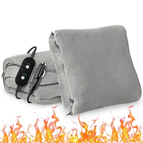 Sino Salected Car Heated Blanket, 12/24V Portable Heated Blanket for Car, Machine Washable Flannel Travel Blanket, 3 Heating Levels, 60x44 Inches, 4-in-1 Design, Convenient Storage for Camping,Grey