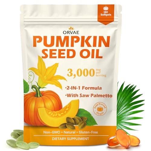 ORVAE Pumpkin Seed Oil 3000mg with Saw Palmetto Softgels | Cold Pressed Virgin Oil for Hair Growth & Prostate Health | Supports Urinary & Bladder Function, Non-GMO
