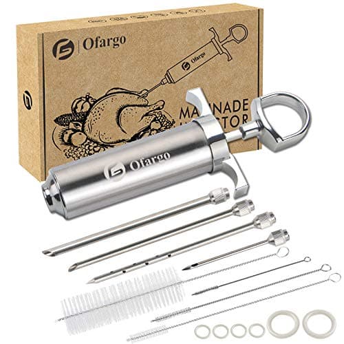 Ofargo Stainless Steel Meat Injector Syringe Kit with 4 Marinade Needles for BBQ Grill Smoker, Gifts for Men Dad Husband in Thanksgiving Christmas Day, 2-oz Large Capacity, Both Paper User Manual and E-Book Recipe