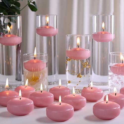 GINITIRI 36 Pack Light Pink Floating Candles,2 inch Unscented Dripless Floating Candle for Centerpieces,5-6H Burning 2" Water Candles Bulk for Cylinder Vases,Weddings,Christmas Party,Romantic Night