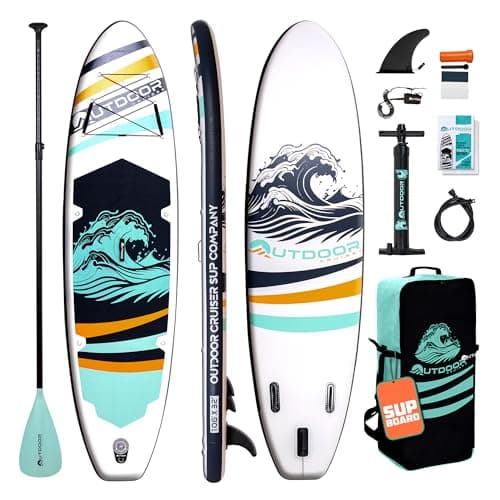 OutdoorCrusier Ultra-Portable Inflatable Stand-Up Paddle Board, Lightweight & Stable with Non-Slip Design, Complete SUP Accessories, Durable Drop-Stitch Material- Aqua