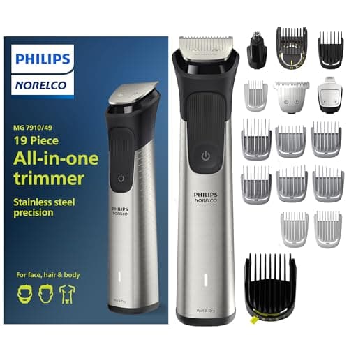 Norelco Philips Multigroom Series 7000, Mens Grooming Kit with Trimmer for Beard, Head, Hair, Body, Groin, and Face - NO Blade Oil Needed, MG7910/49