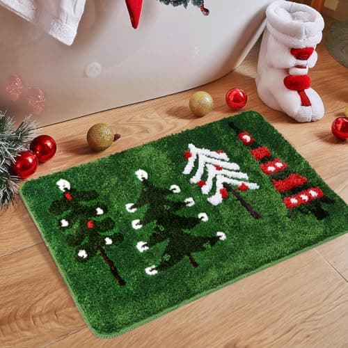 MelonBoat Christmas Bathroom Rugs：Green Funny Grinchmas Christmas Tree Bath Mat, Non-Slip Grinchmas Christmas Decorations Bath Mats for bedrooms，Absorbent Washable Bath Mat 20"x31"