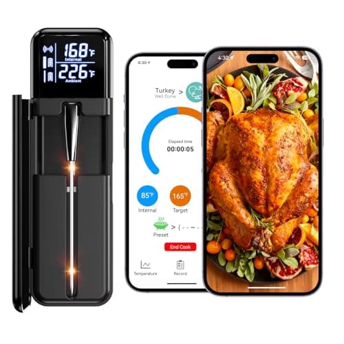 Smart Wireless Meat Thermometer,Digital Cooking Thermometer with Dual High-Accuracy Sensors,Ceramic Heat-Resistant Probe, Instant Read LCD & App Control for Kitchen,BBQ,Oven,Grill,Air Fryer
