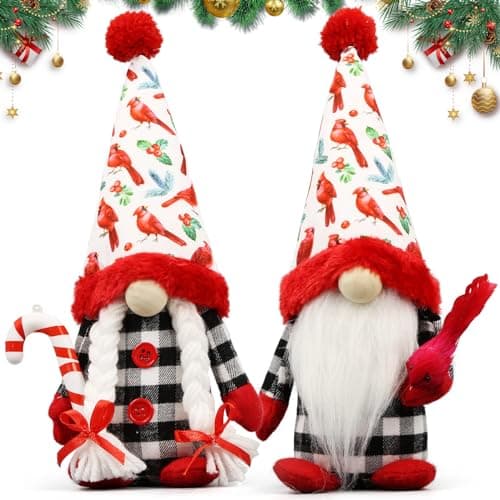 Christmas Red Cardinal Gnomes Decorations for Home Indoor - Xmas Cardinal Gnomes Plush - Christmas Elf Decoration Swedish Gnomes Tomte- Red Cardinal Decor for Table - Gnomes Gifts for Women