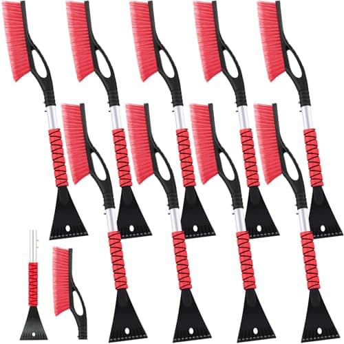 Gisafai 10 Pack 27" Snow Brush and Detachable Ice Scraper Snow Removal Car Brush with Comfortable Foam Grip for Car SUV Truck Windshield Window(Red)