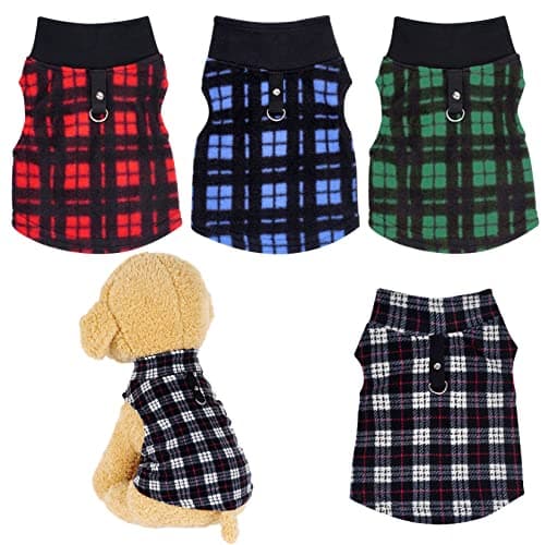 Rbenxia 4 Buffalo Plaid Dog Sweaters with Leash Ring Soft Fleece Vest Pullover Warm Jacket Pet Clothes Winter Outfits for Small Puppy Cat Pets (Small)