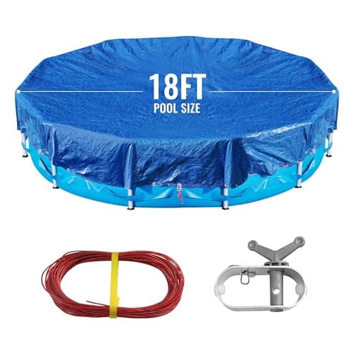 22Ft Pool Cover for （18Ft） Above Ground Pool, Winter Pool Cover Includes Winch and Cable,Strength & Durability,UV Protection, Blue/Black （Cover Only）