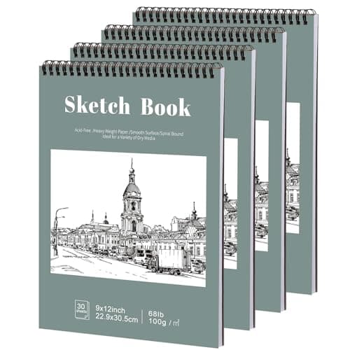 4 Pack Sketch Book, 9 x 12 Inch Sketchbook, 68lb/100gsm Top Spiral Bound Sketch Pad, Acid Free Art Supplies Drawing Painting Sketching Paper for Kids, Adults, Beginners, Artists (30 Sheets Each)