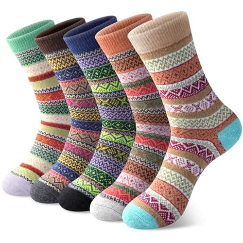 Pack of 5 Womens Vintage Style Cotton Knitting Wool Warm Winter Fall Crew Socks, Mixed Color 1, One Size - fit shoe sizes from 5-10