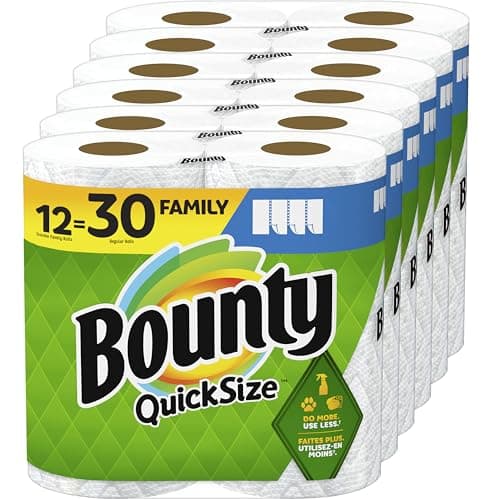 Bounty Quick-Size Paper Towels, White, 12 Family Rolls = 30 Regular Rolls