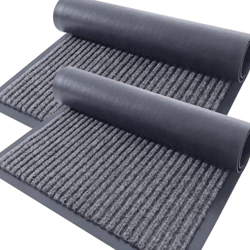 OLANLY Front Door Mat Indoor Outdoor Entrance, 2-Pack 29.5 x 17 Inch, Waterproof Heavy Duty Doormat, Fade Resistant, Low Profile, Easy Clean Patio Porch Welcome Floor Mats for Entry, Grey