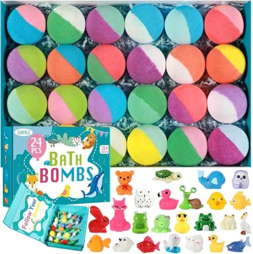 Bath Bombs for Kids with Surprise Inside, 24 Pack Kid Bath Bombs Gift Set, Christmas Gifts for Kids Stocking Stuffers for Boys Girls Kid Bubble Bath Fizzy with Bath Toys Inside