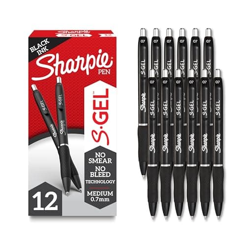 Sharpie S-Gel, Gel Pens, Drawing Pens, Gel Ink Pens For Journaling, Writing Pens, Coloring Pens, Medium Point Pens (0.7Mm), Black Barrel, Black Gel Ink, 12 Count