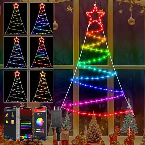 4Ft Outdoor Christmas Window Silhouette Lights APP Programmable, Smart Folding RGB 100 LEDs Window Christmas Tree Plug in, Waterproof 80 Modes Dimmable Lighted Window Xmas Decorations for Wall Outdoor