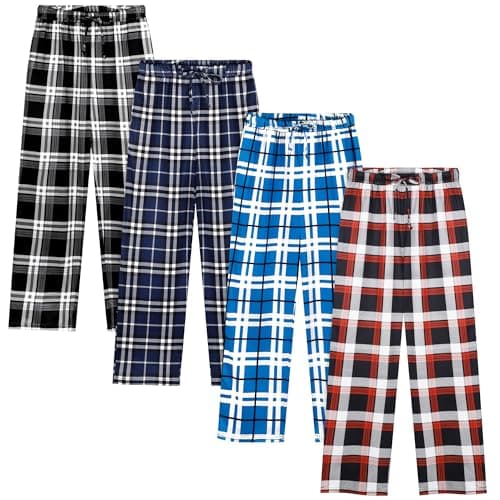 Cooraby Boys Plaid Pants with Pockets Elastic Waist Drawstring Printed Plaid Pants Christmas Plaid Pants for Boys Girls