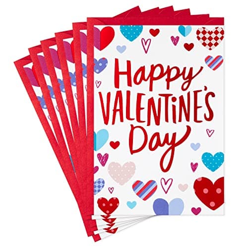 Hallmark Pack of Valentines Day Cards, Patterned Hearts (6 Valentine's Day Cards with Envelopes)