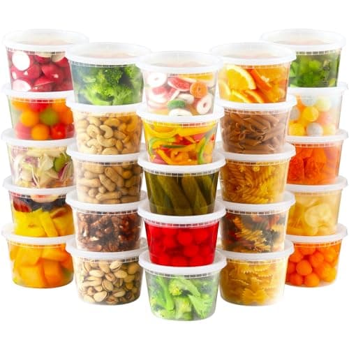 AOZITA 24 Sets 16 oz Plastic Deli Food Containers With Lids, Airtight Food Storage Containers, Freezer/Dishwasher/Microwave Safe, Soup Containers For Takeout Meal Prep Storage