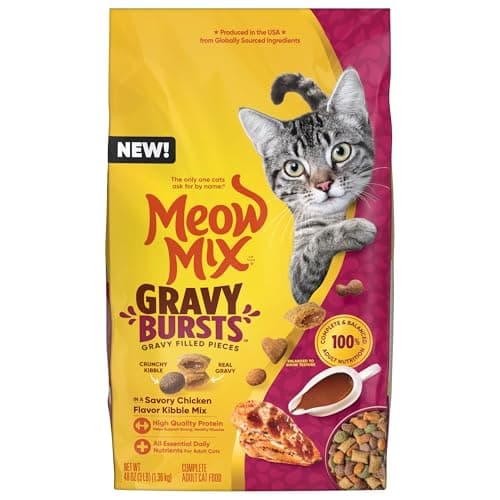 Meow Mix Gravy Bursts Dry Cat Food, Chicken, 3 LB Bag