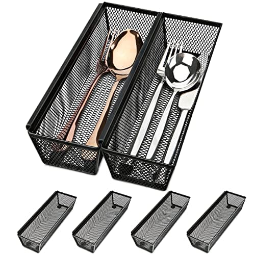 Smgmg Silverware Drawer Organizer, Silverware Organizer for Drawer, 6 Pack Utensil Organizer for Kitchen Drawers, Kitchen Drawer Organizer for Large Utensils with Interlocking Arm (9.6 * 3 * 2 inch)