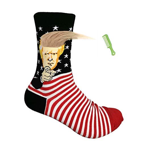 XYSOCKS Trump Socks with Hair - Unisex Funny Gift Socks President 2020 Socks with Comb (02-FLAG)