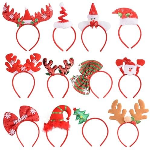 SEVEN STYLE 12 PCS Holiday Headbands,Cute Christmas head hat toppers,Great Fun and Festive for Christmas Party Favors Holiday Favors Christmas photos booth