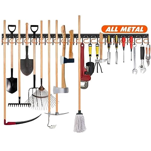 TVKB 68'' All Metal Garden Tool Organizer Wall Mount Garage Organizers and Storage with Hooks Tool Hangers for Shed