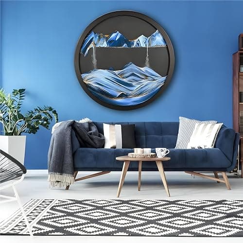 JYBBGO Modern Dynamic Sand Picture 3D Creative Deep Sea Sandscape Living Room Decoration, 360° Rotate, Glass Crafts Solid Wood Frame, Relaxing Home Office Work Decor, 44cm/17.3''