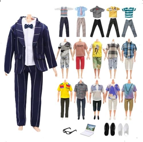 Babeilei 11.5 Inch Ken Doll Clothes and Accessories Doll Outfit for 12 Inch Ken Boy Doll,Including 1 Suit,1 Shirt, Random 4 Tops,Random 4 Pants,1 Pair of Glasses,2 Pairs of Shoes and 1 Computer