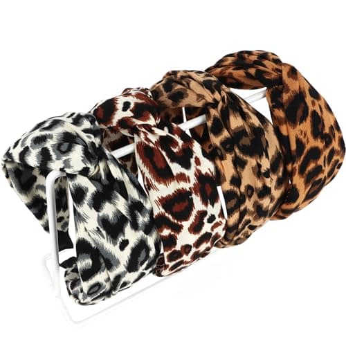 GAFATORY 4 PCS Knotted Headband Leopard Print Knot Headband for Women Soft Cheetah Elastic Fashion Hairbands Non Slip Leopard Hair Accessories for Women
