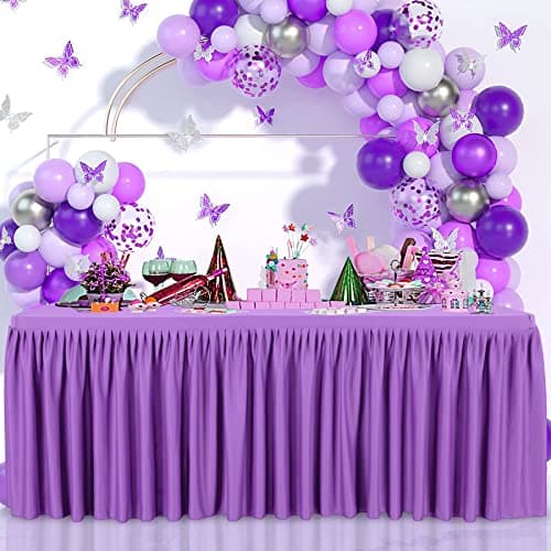 Purple Spandex Tablecloths for 6ft Rectangular Tables Open Back Fitted Stretch Table Cloth Cover Polyester Table cover for Parties Weddings Birthday Banquet Baby Shower Girls Cake Dessert Decorations