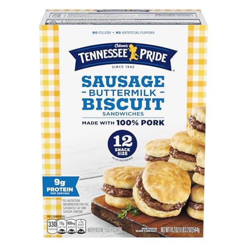 Odom's Tennessee Pride Sausage and Buttermilk Biscuits, Snack Size Frozen Breakfast Sandwiches, 12 ct, 19.2 oz