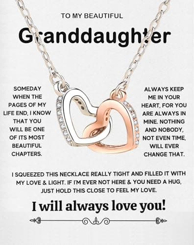 MGOOL Gifts For Granddaughter Necklace From Grandma Grandpa To My Granddaughter Necklace Christmas Graduation Birthday Gifts With Message Card & LED Box (925 sterling silver, 683-Double Heart01)