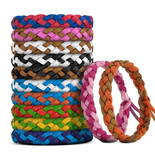 BuggyBands 12 Pack Mosquito Repellent Bracelets, DEET-Free Natural Bands, PU Leather Insect & Bug Repellent Wrist Bands for Kids & Adults, Individually Wrapped