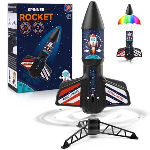 Rocket Launcher for Kids - Self-Launching 200 ft Motorized Air Rocket Toy, Flying Kids' Play Rocket with Launch Set, Outdoor Electric Rocket Toys, Birthday Toy Gifts for Boys 8-12, Rocket Pattern